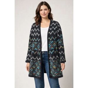 New Directions Cardigan Large Aztec Geometric Open Front Sweater NWT